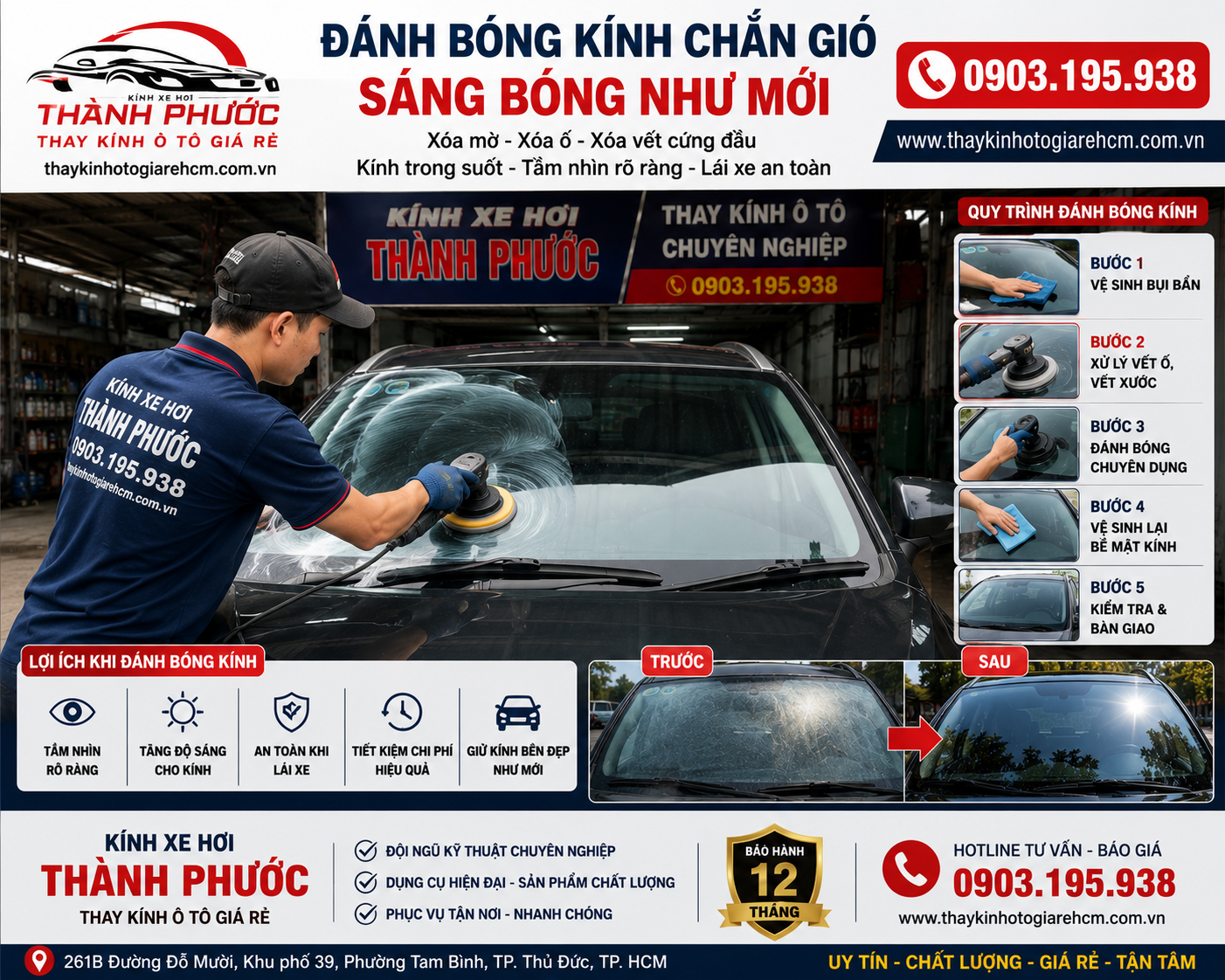 Đánh Bóng Kính Chắn Gió Sáng Bóng